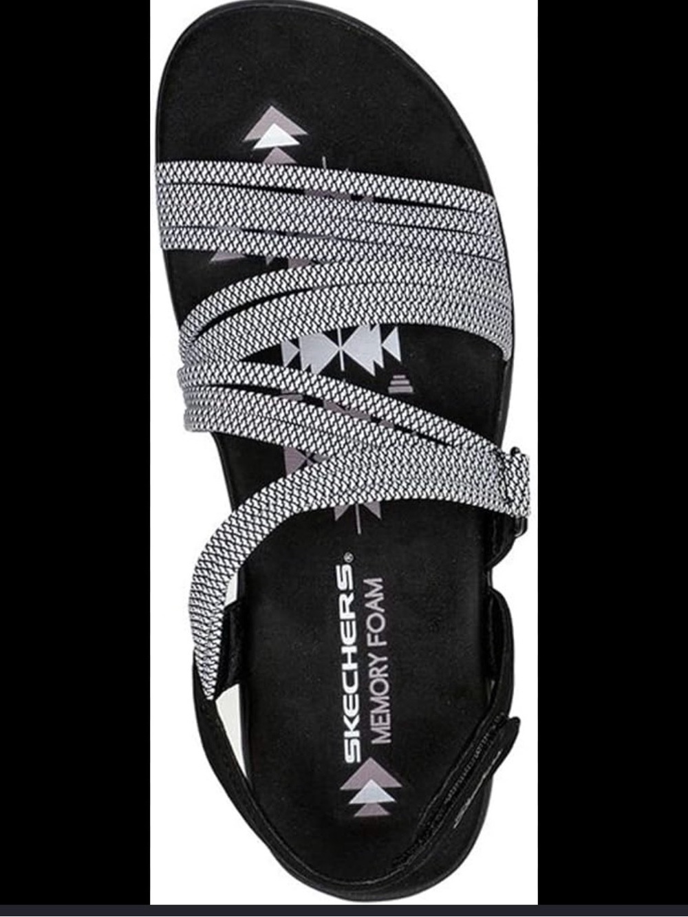 Skechers Women’s Black Sandal with Patterned White Straps